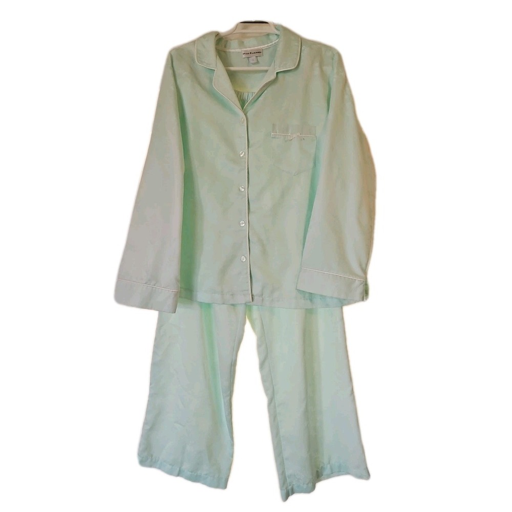 Miss Elaine Pajama Set Large Floral Jacquard 2 Piece Set Light Green